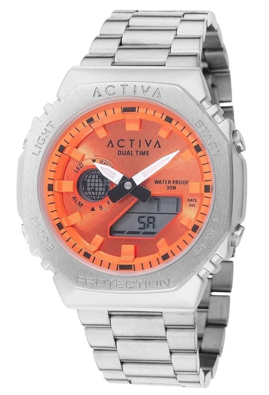 INVICTA ACWM423-001 Activa X Analog Digital 45.5mm Silver Orange Face NIB